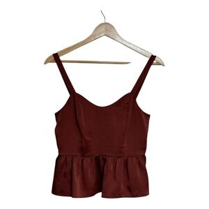 Express Womens Size S Sleeveless Peplum Tank Top Brown Sweetheart Neck NWOT